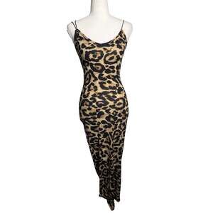 Women's Leopard Print Bodycon Maxi Dress Spaghetti Strap Animal Print Y2K